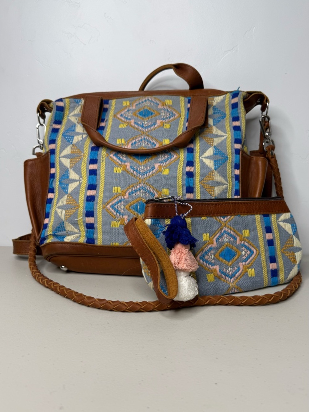 Nena & Co Guatemala Woven Convertible Backpack Tote Bag + Matching Pouch
